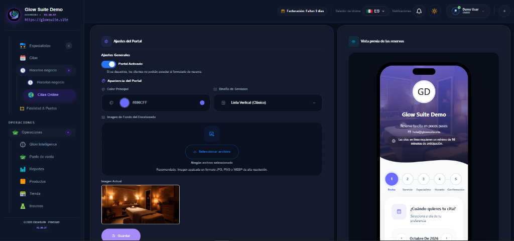 Citas online GlowSuite