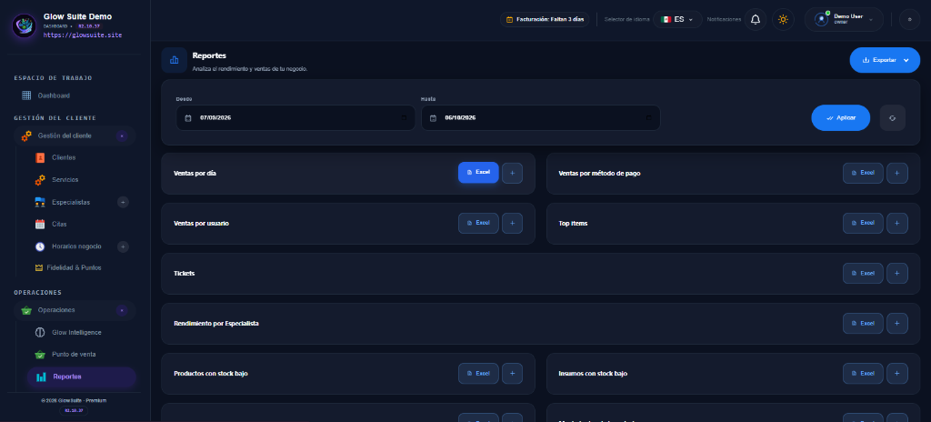 Reportes GlowSuite