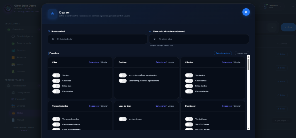 Gestión de roles GlowSuite
